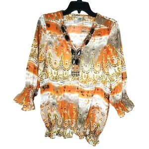 M By Marc bouwer Light Wear See Through Gem Laced Collar Elegant Decorative Top